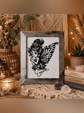 Whimsical Fairy Art in Upcycled 8x10 Frame – Handmade Fantasy Decor